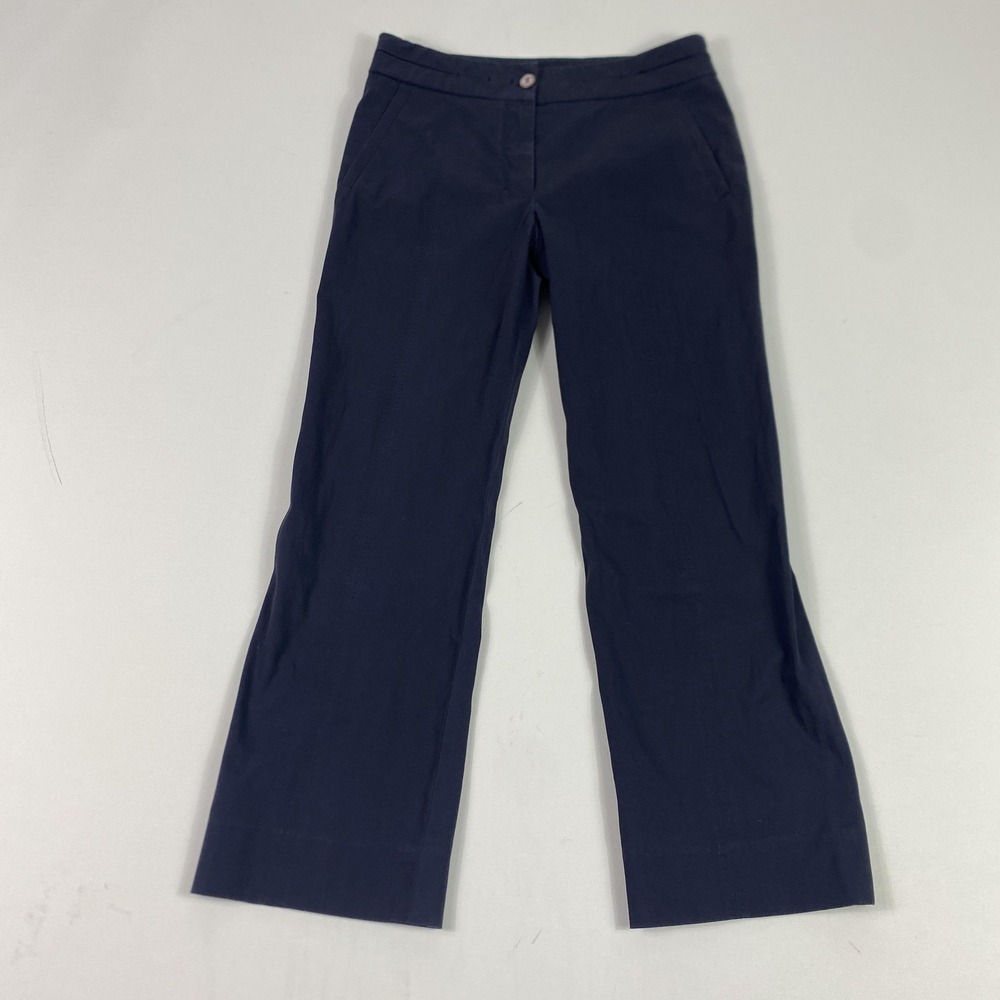 Brioni Pants Womens Navy Cotton Silk Lined Straight Leg Dress Trousers Designer